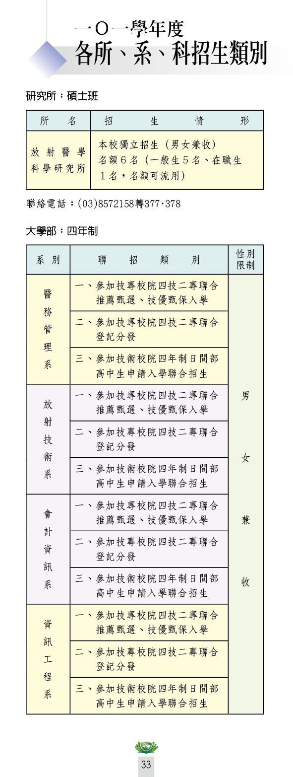 一○○學年度所、系、科招生類別